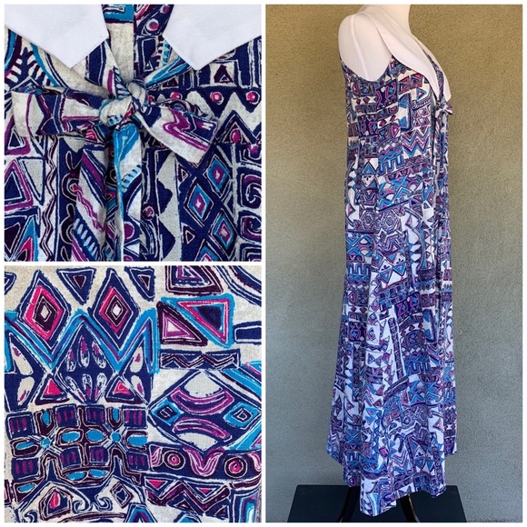 🌺 Vintage Barkcloth Maxi-Dress Muu-Muu 1970s - Picture 4 of 8